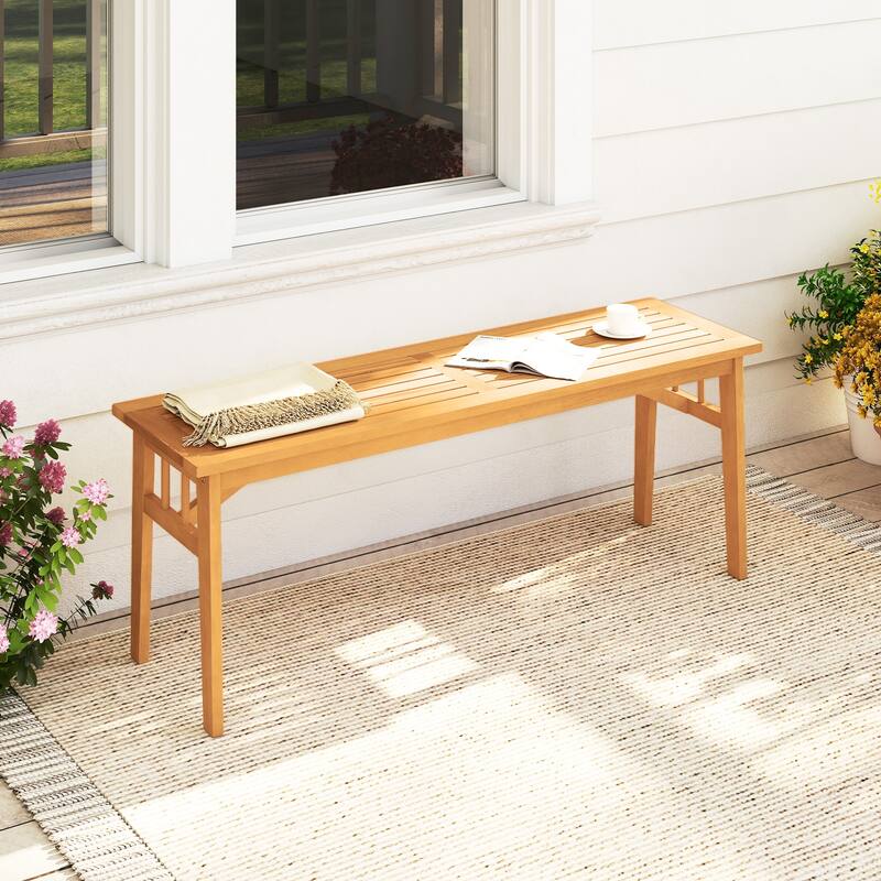 48" Natural Acacia Wood Bench Backless Wooden Seat for Home Outdoor or Garden Use - 48" x 14" x 18"