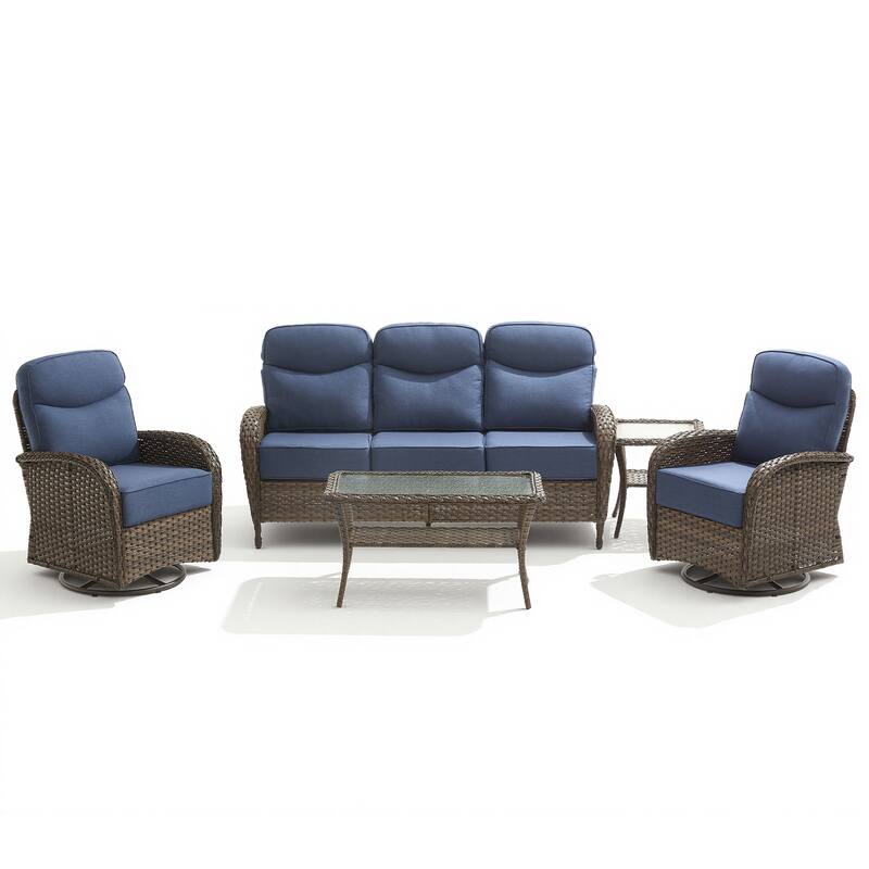 Pocassy Outdoor Wicker Patio Sofa with Swivel Chair and Coffee Table