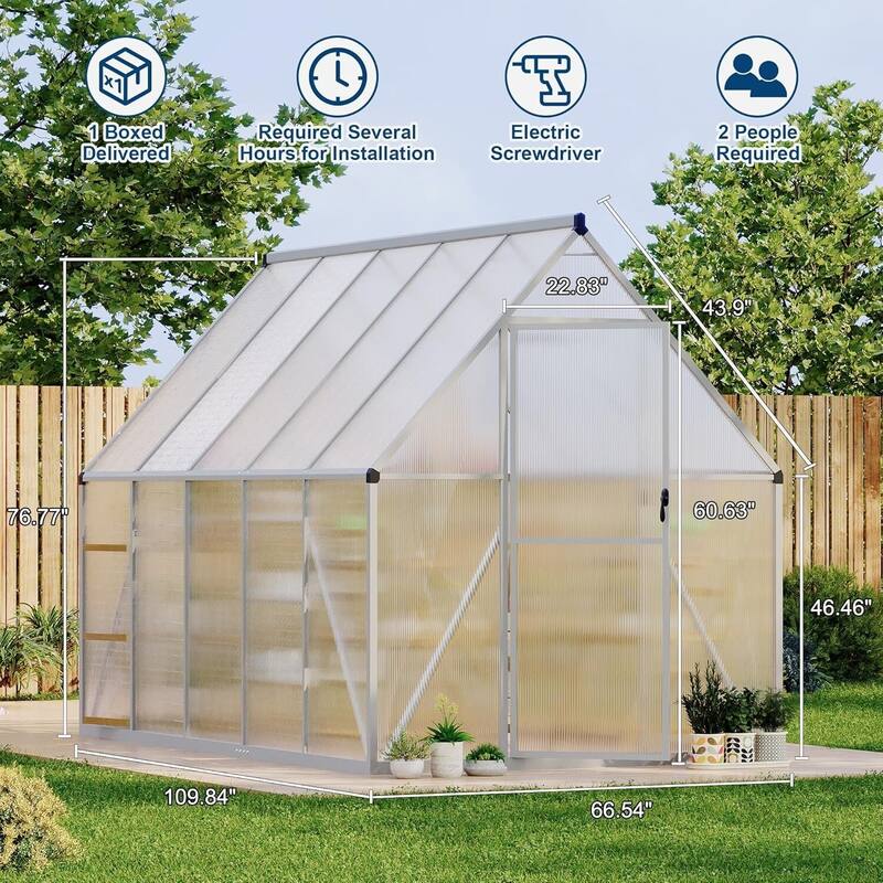 6 x 9 FT Walk-in Outdoor Greenhouse with Lockable Door for Garden Planting, Sliver