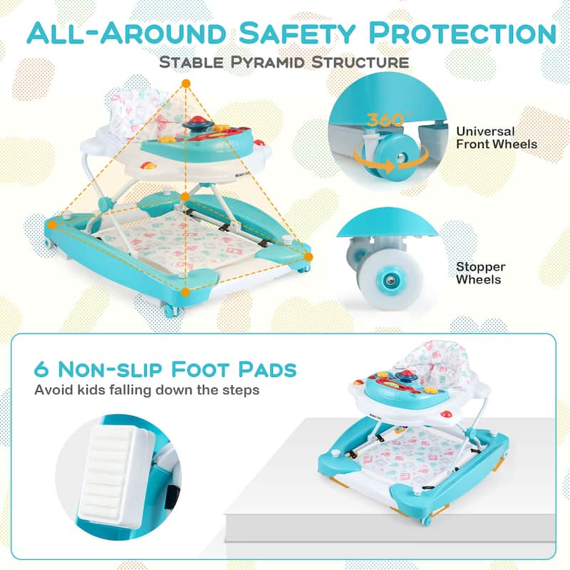 6 in 1 Foldable Baby Walker with Adjustable Height - 28" L x 24" W x 19.5" H