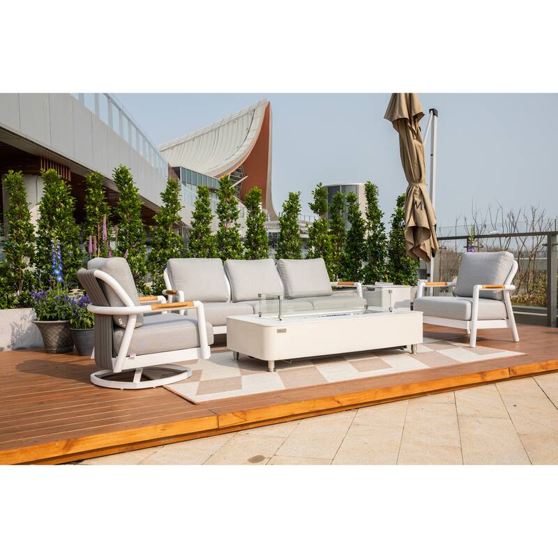 Elementi Santorini Outdoor Aluminum 3-Seat Sofa with Sunbrella® Cushions