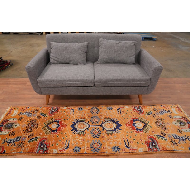 Hand Knotted Oriental 100% Wool Carpet Transitional All-Over Oranges & Rust Oushak Runner Rug - 7' 11'' X 2' 6''