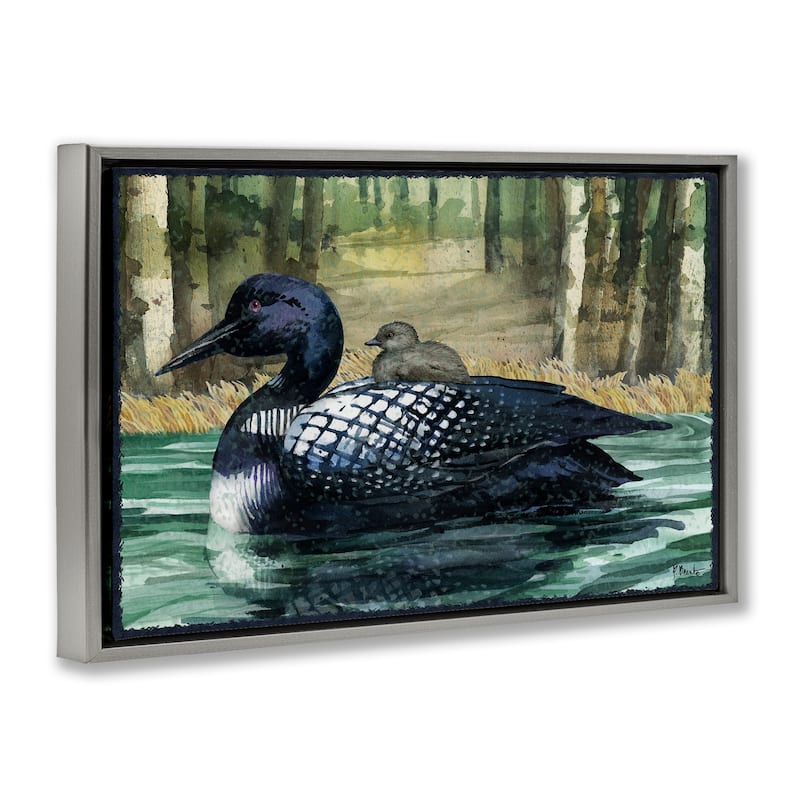 Stupell Loon with Baby on Lake Framed Floater Canvas Wall Art Design By Paul Brent