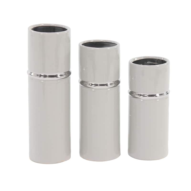 White Ceramic Decorative Vase with Gold Accents (Set of 3)