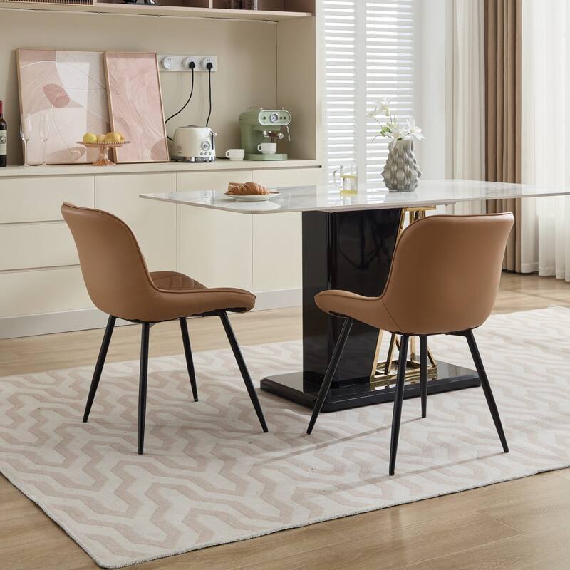 Dining Chairs Set of 2, Armless Upholstered PU Leather Dinner Chairs, Kitchen Chair with Curved Back and Metal Legs