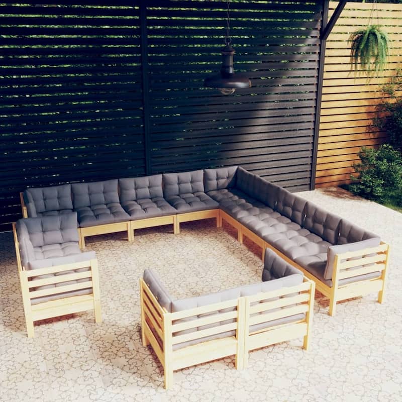 vidaXL Solid Pinewood Patio Lounge Set 13 Piece with Cushions Multi Colors - 25" x 25" x 24.6"