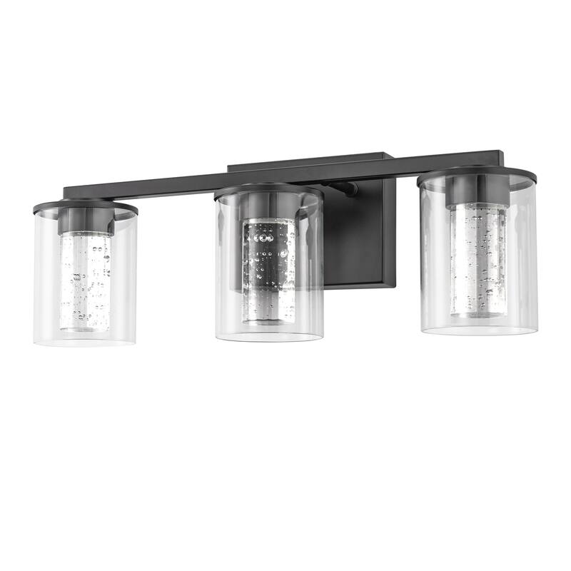 YANSUN 3-Light Black Vanity Light with Tri-Color Adjustable LED (3000/4000/6000K) and Glass Shades - 17.9*3.5*6.3