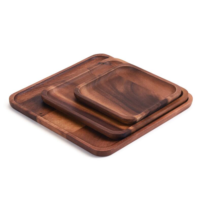 Set of 3 Square Plates - 1 each size - Brown
