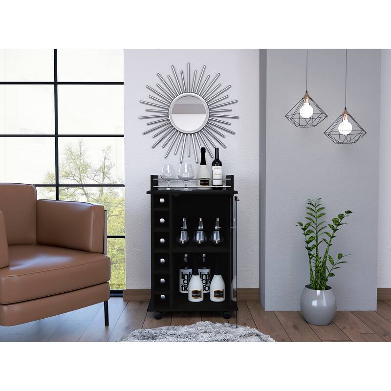 Savannah 6-Bottle 3-Shelf Bar Cart - Black Wengue