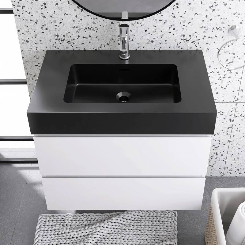 Single Sink Floating Bath Vanity in with Solid Surface Top