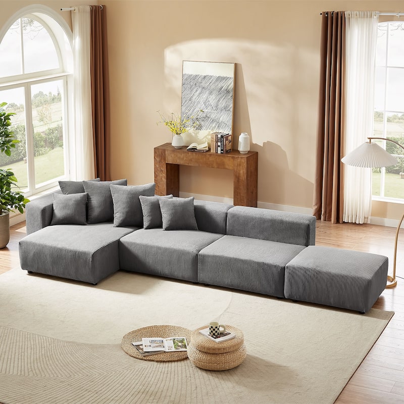 155.11'' Compact L-Shaped 4-Seat Modular Sofa with 4 Throw Pillows, Perfect for Cozy Living Spaces