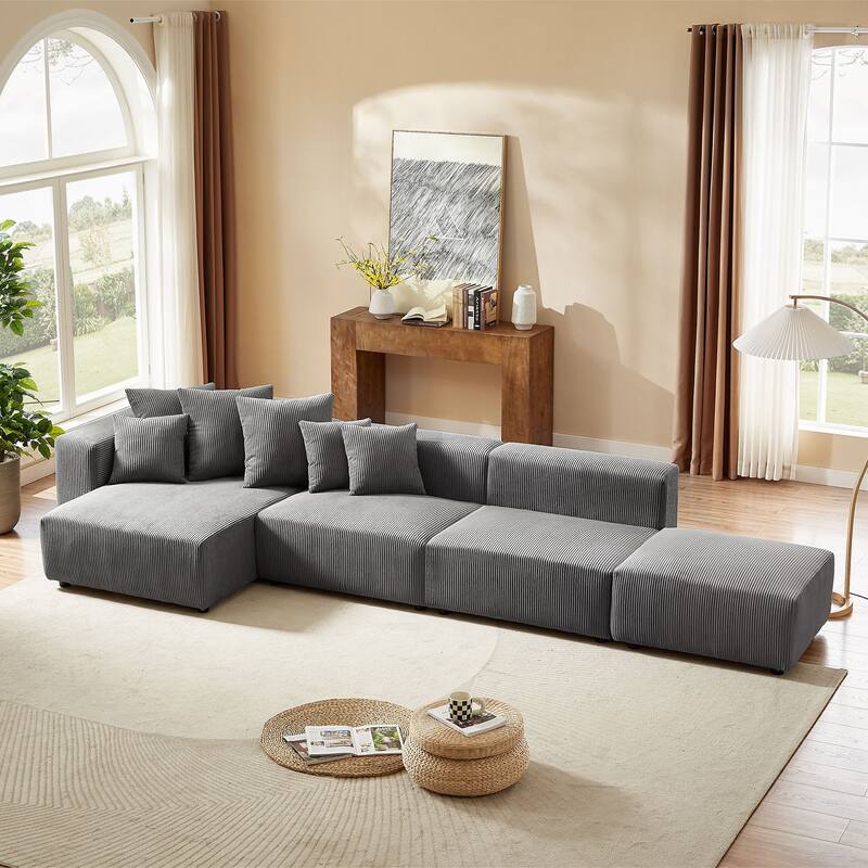 L-Shaped Corduroy Sectional Modular Sofa