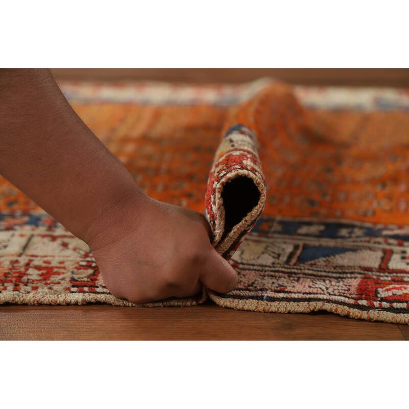 Hand Knotted Oriental 100% Wool Carpet Traditional Geometric Oranges & Rust Caucasian Runner Rug - 9' 3'' X 4' 0''