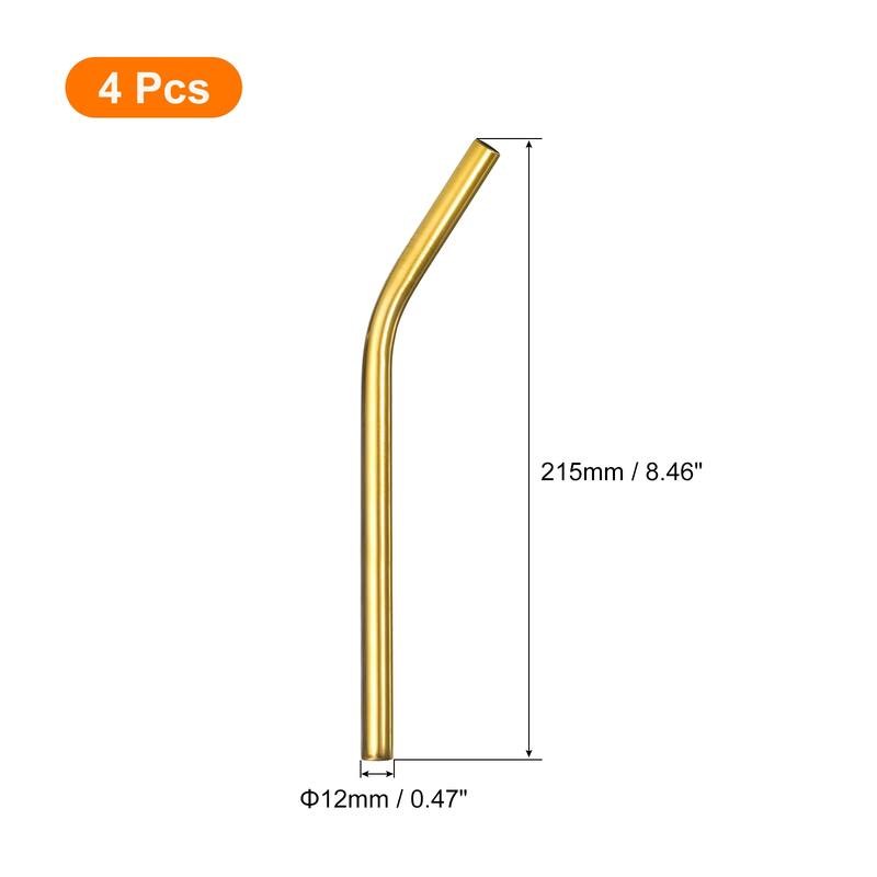 4Pcs 8.46" Long Stainless Steel Straws-Bent for Travel Mugs - Gold