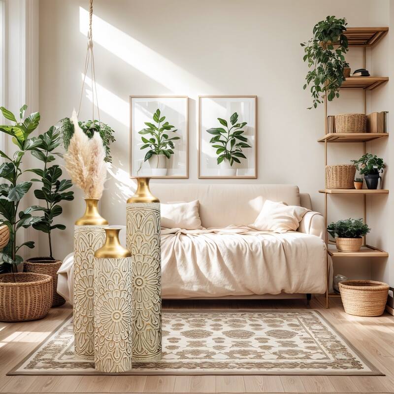 Droplet Shaped Metal Vase 3-Piece Set White Glazed Finish Modern Floor Decor