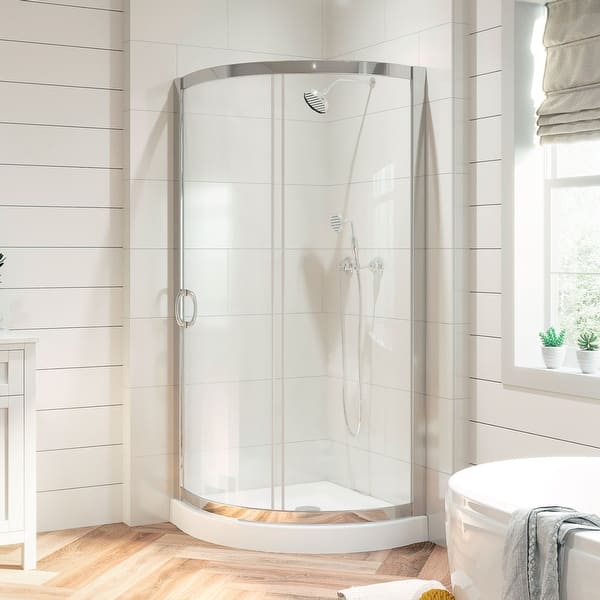 slide 2 of 16, OVE Decors Breeze 32 in. Corner Shower Sliding Door with Base and Clear in Chrome