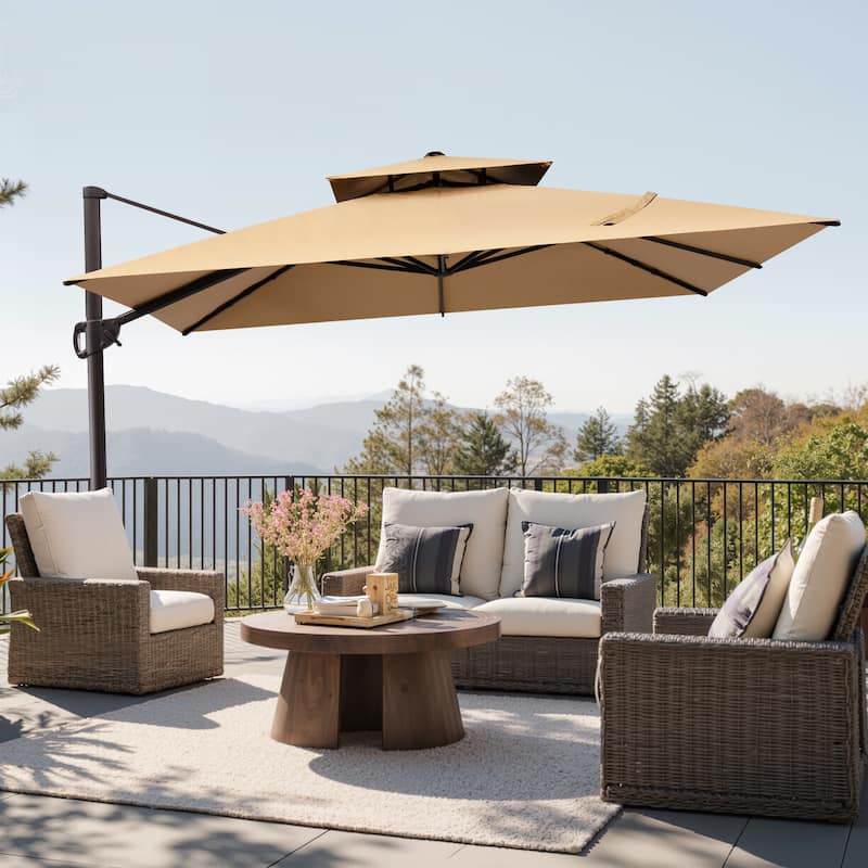 Outdoor 10FT Square Offset Cantilever Patio Umbrella 360-Degree Rotation - Tan