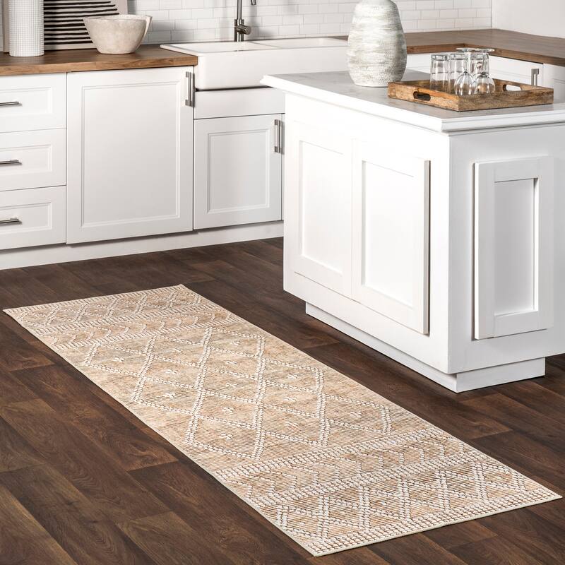 Nuloom Úna Lattice SplashGuard Machine Washable Area Rug - 2' 6" x 8' - Tan - Runner