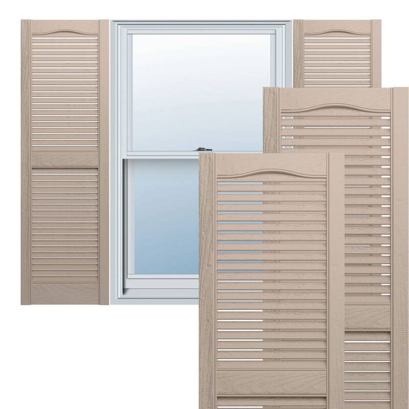 Lifetime, Std. Cathedral Top Ctr Mullion, Open Louver Shutters, (Pair) - White - 12"W x 52"H