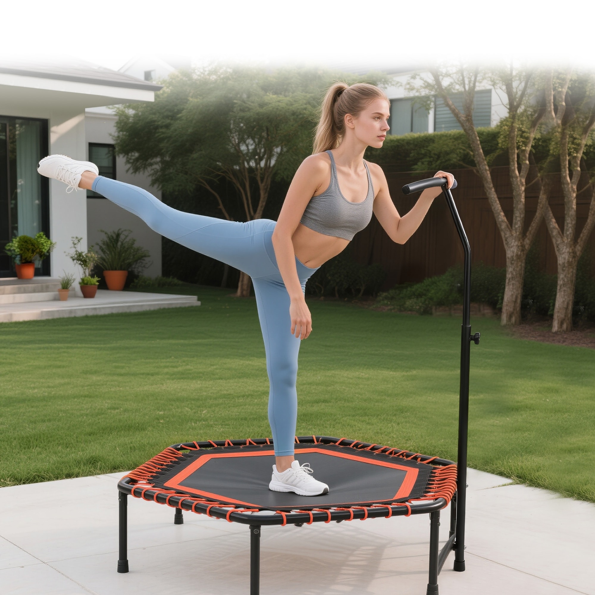 48"Mini Rebounder for Adults with Adjustable Handle Bar, Bungee Ropes, Stable & Quiet, Whole-Body Workout & Relaxation