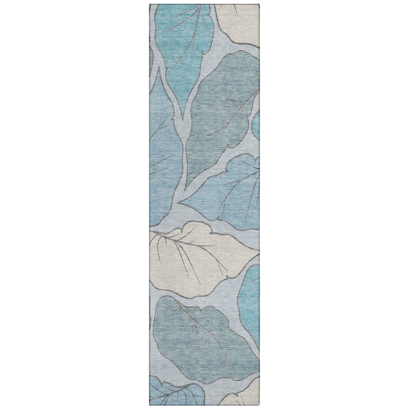 Machine Washable Indoor/ Outdoor Contemporary Floral Chantille Rug