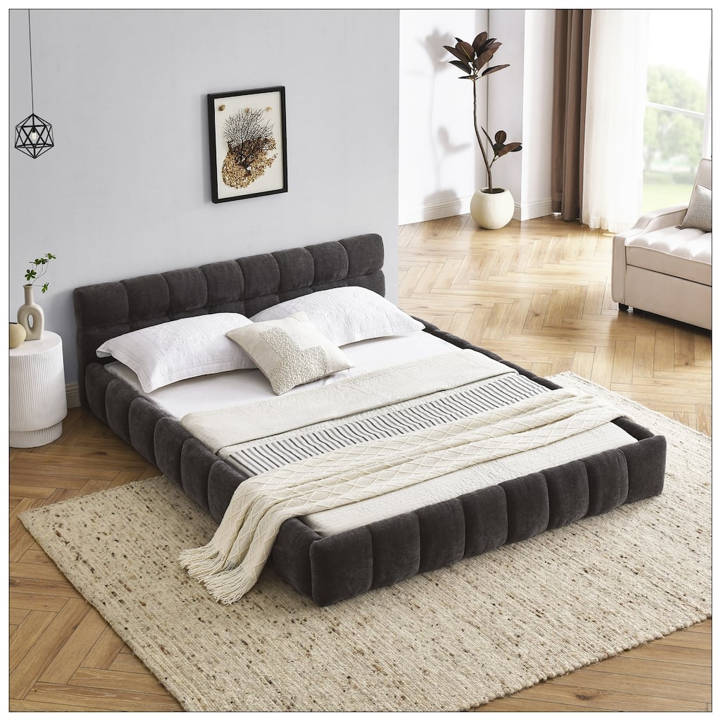 Queen Size Upholstered Bed Frame with Thick Fabric