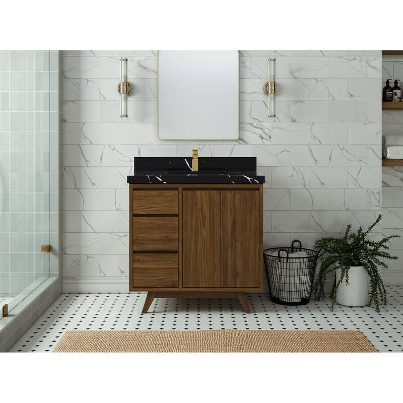 Willow Collections 36 in. W x 22 in. D Madison Teak Center Sink Bathroom Vanity with Countertop