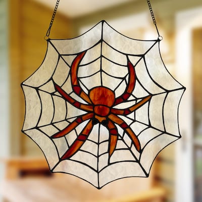 River of Goods 12in Halloween Spider Stained Glass Window Panel - 12" x 0.25" x 12"