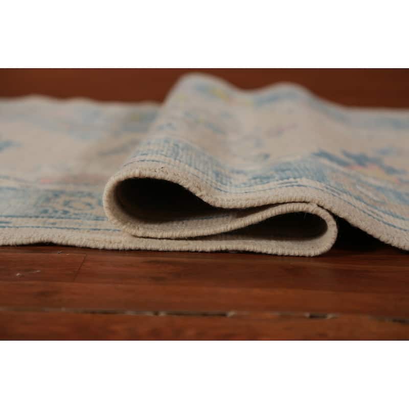 Hand Knotted Oriental 100% Wool Carpet Transitional Floral Beige & Ivories Oushak Runner Rug - 13' 2'' X 3' 2''