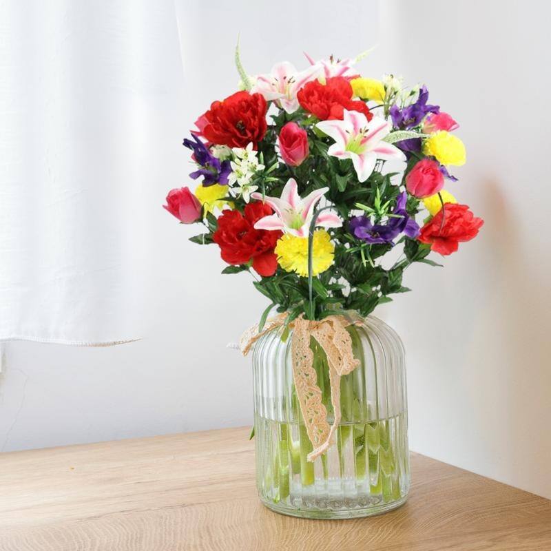 Artificial Full Blooming Lily, Rose Bud, Carnation and Mum Mixed Bush - ABN1B001-SPRING