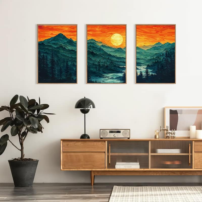 Abstract Ridge Wall Painting, Boho Sunset Scenery Wall Decor