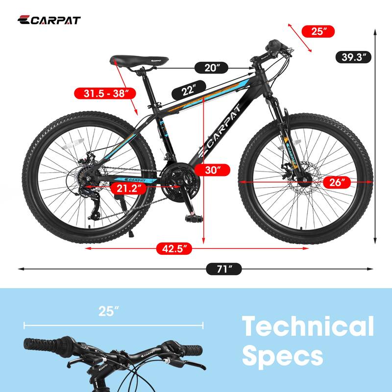 26 Inch High-Carbon Steel Frame Mountain Cycling Bike, Shimano 21 Speeds City Bicycle w/Mechanical Disc Brakes for Adult & Teens
