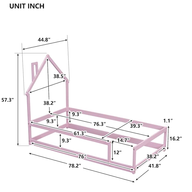 Whimsical Twin Bed with House Design and Safety Guardrails