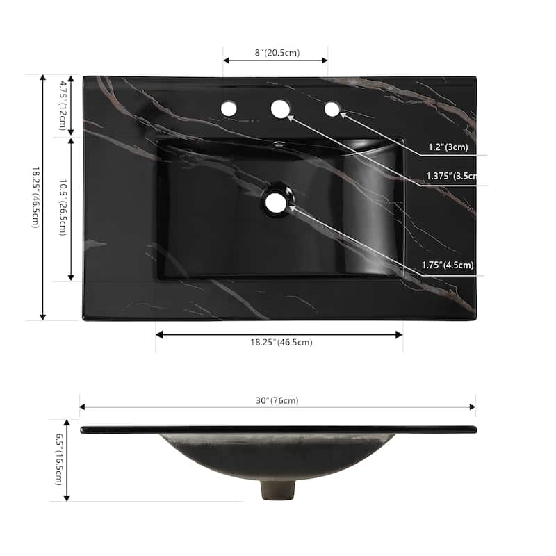 Aubert 3-Hole Classic Contemporary Rectangular Ceramic Single Sink Basin Vanity Top, by JONATHAN Y
