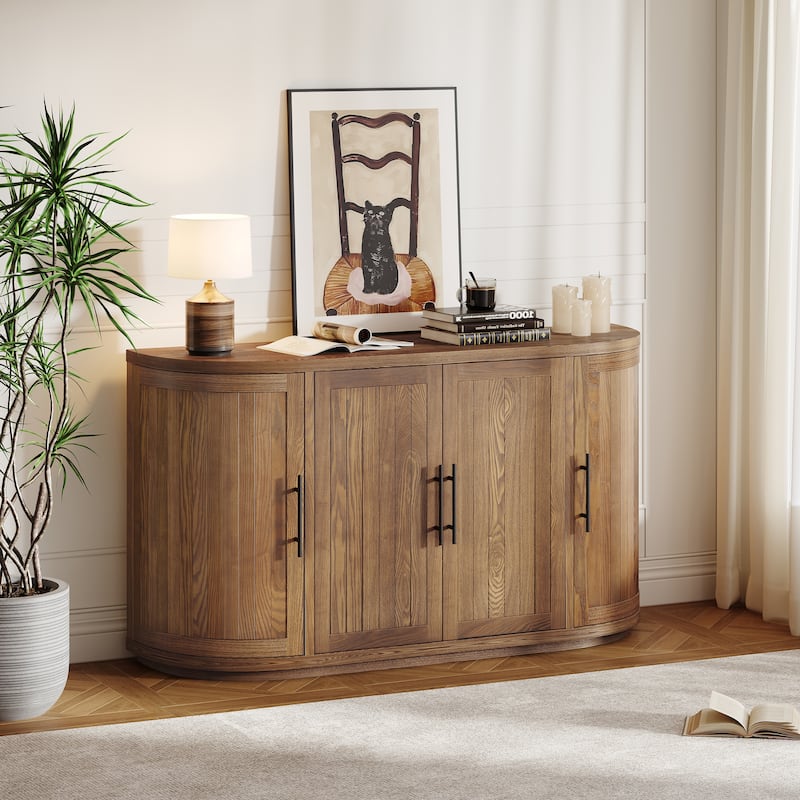 Christopher Knight Home - Elowen Modern Storage Sideboard with Four Doors and Curved Design - 57''×15.75''×32'' - Natural