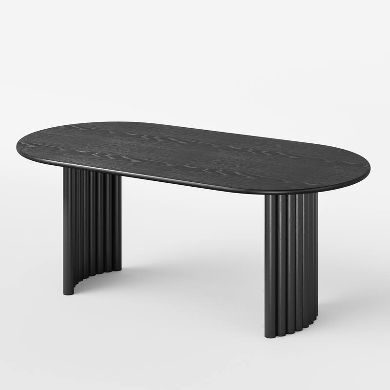 HomeRoots 66" Black Solid Wood Double Pedestal Base Oval Dining Table - 66.30 in. x 29.64 in. x 33.15 in.