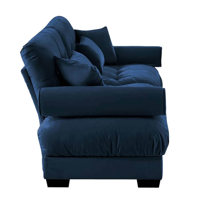 93.7"Velvet 3-Seater Sofa with Bolster Armrests, High-Resilience Sponge Cushions