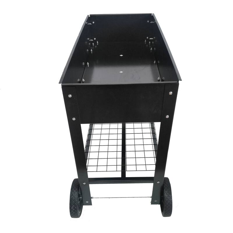 Anmytek Black Mobile Raised Garden Bed Cart with Storage Shelf Rolling Metal Planter Station with Large Wheels for Patio Balcony