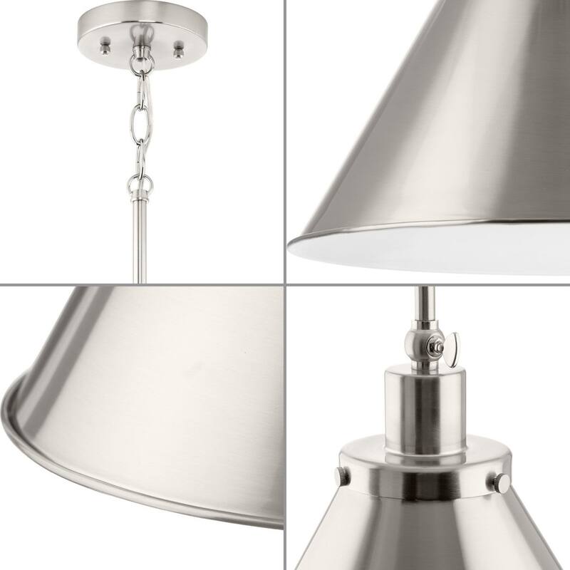 Hinton Collection One-Light Brushed Nickel Modern Farmhouse Pendant - 16 in x 16 in x 14 in