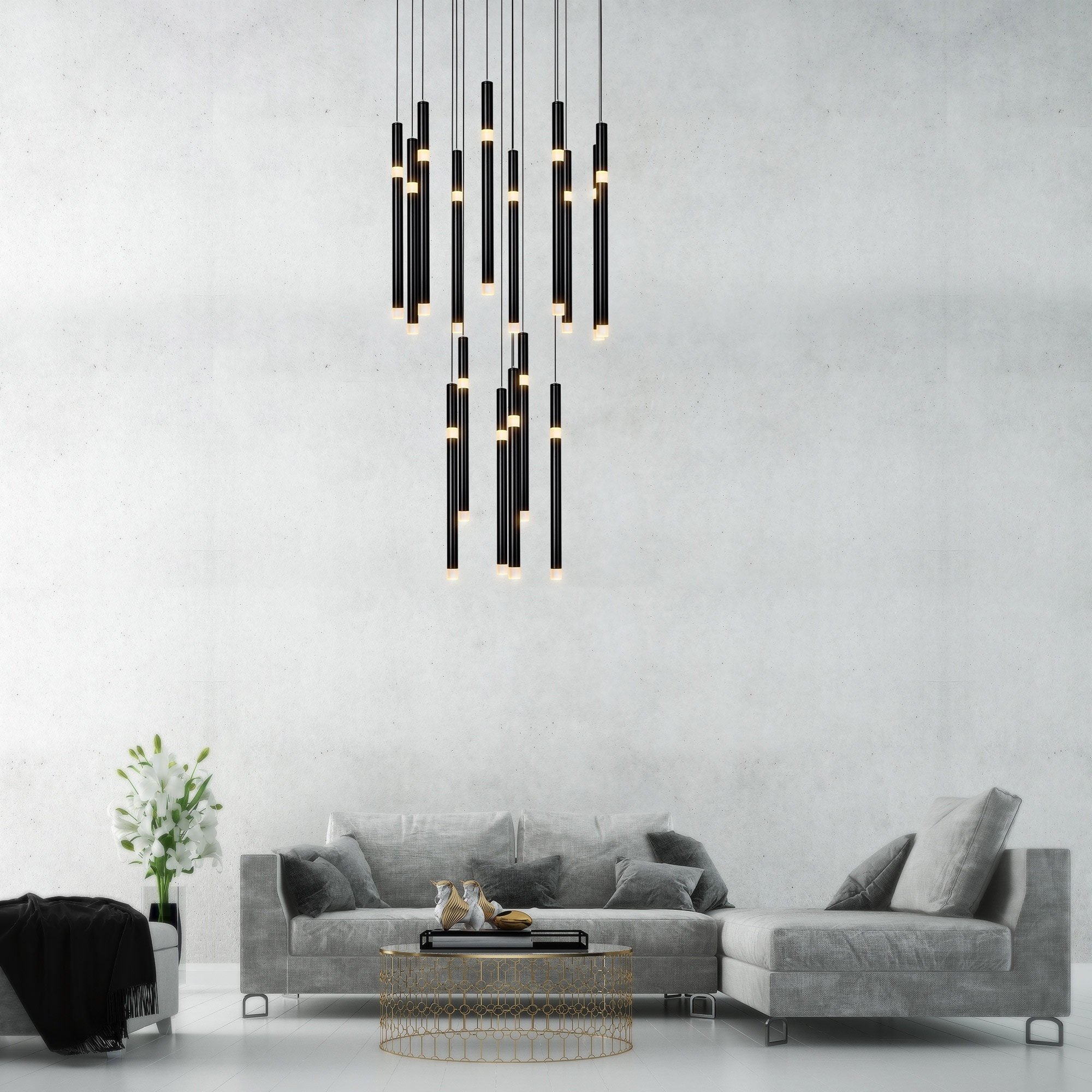 CWI Lighting Flute Integrated LED 24in Black Chandelier