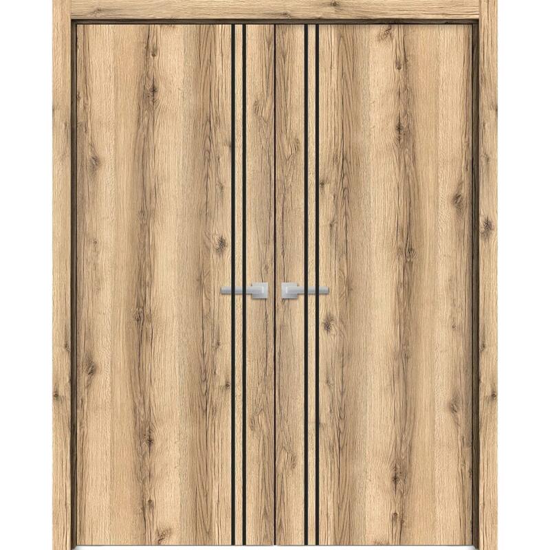 Solid French Double Doors 36 x 80 Planum 0016 Oak with - 36" x 84" ( 2* 18x84)