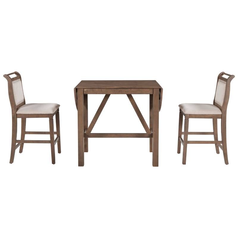 Wood Counter Height Drop Leaf Dining Table Set (Set of 3)