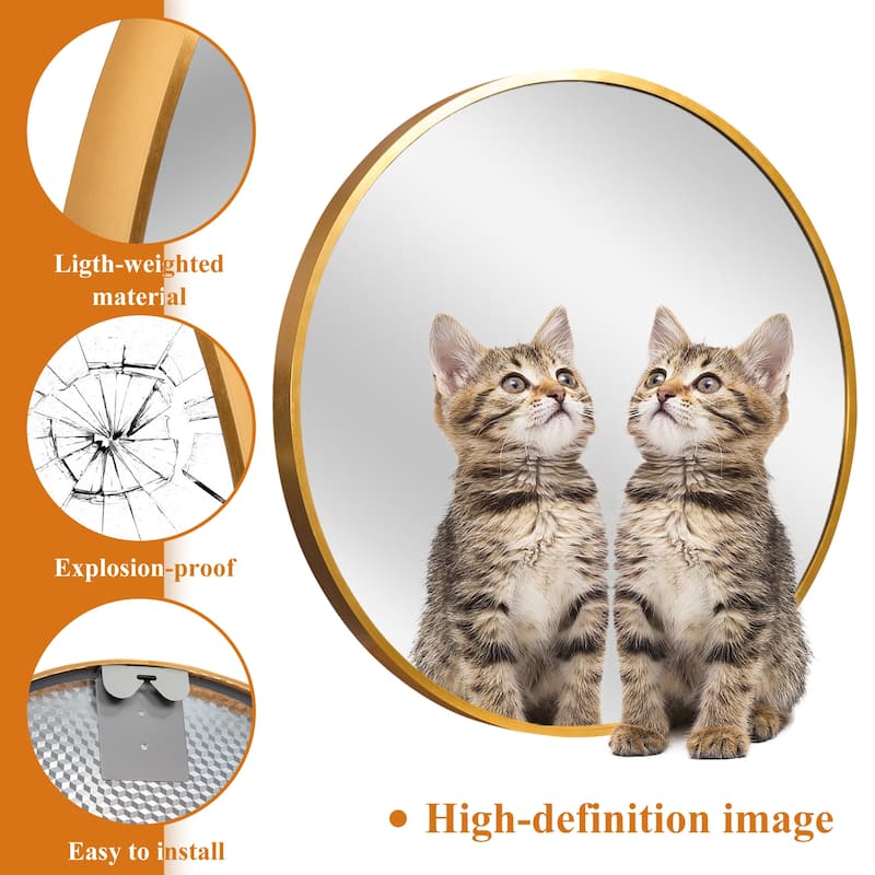 Classic Round Accent Bathroom Mirror Metal Frame Hanging Wall Mounted Circle Mirror for Wall Decor Vanity Entryway Living Room