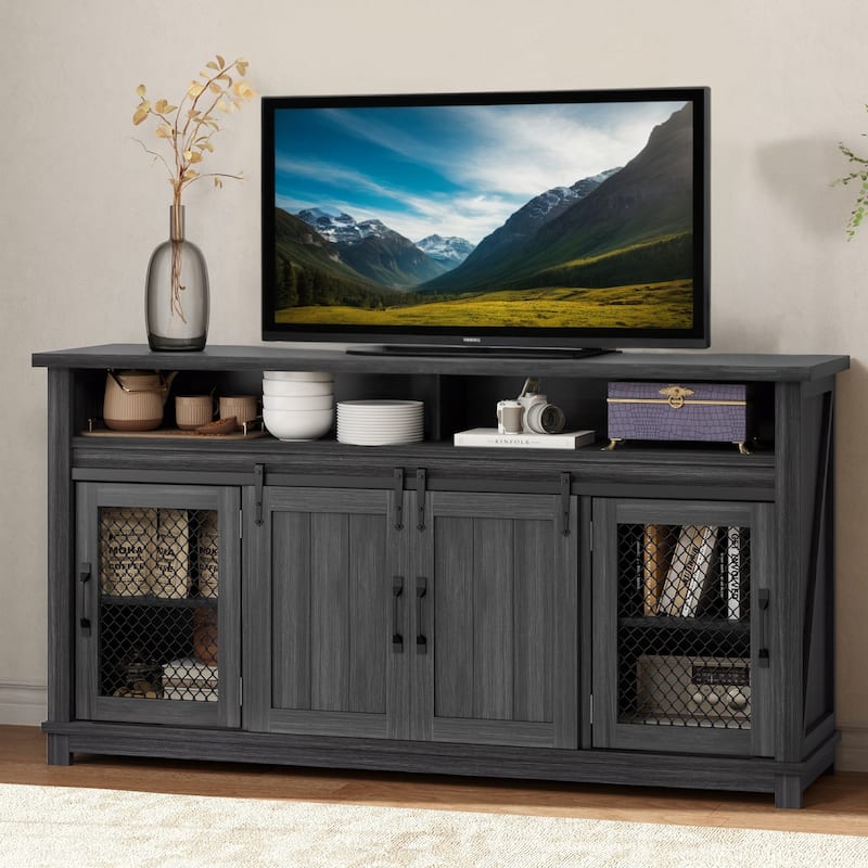 Moasis Farmhouse TV Stand for 73 Inch TV Media Console Entertainment Center Sliding Barn Door