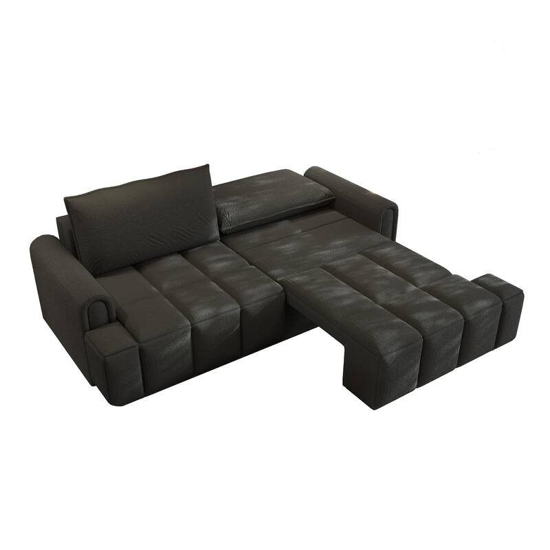 90.2" Sleeper Sofa with Pull-Out Bed, 3-in-1 Convertible Sofa Bed, Large Teddy Loveseat with Adjustable Backrest & Storage Seats
