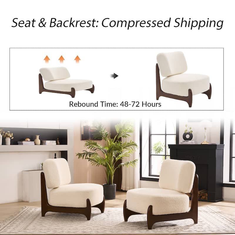 30"W Mid-Century Modern Accent Chair with Solid Wood Frame, Boucle Comfy Living Room Chair for Bedroom Lounge Reading Room