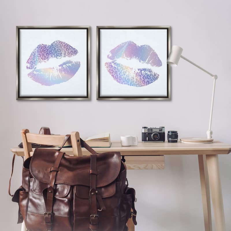 Stupell Glam Leopard Pattern Lipstick Framed Floater Canvas Wall Art Design By Kim Allen (Set of 2)