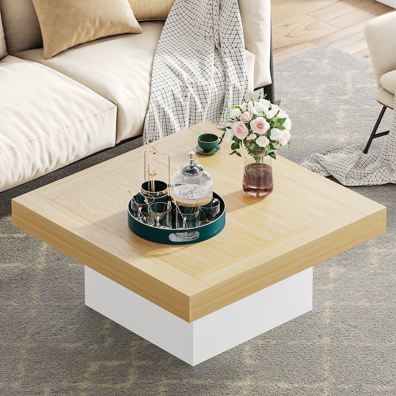 Farmhouse Coffee Table Square LED Coffee Table Engineered Wood Coffee Table