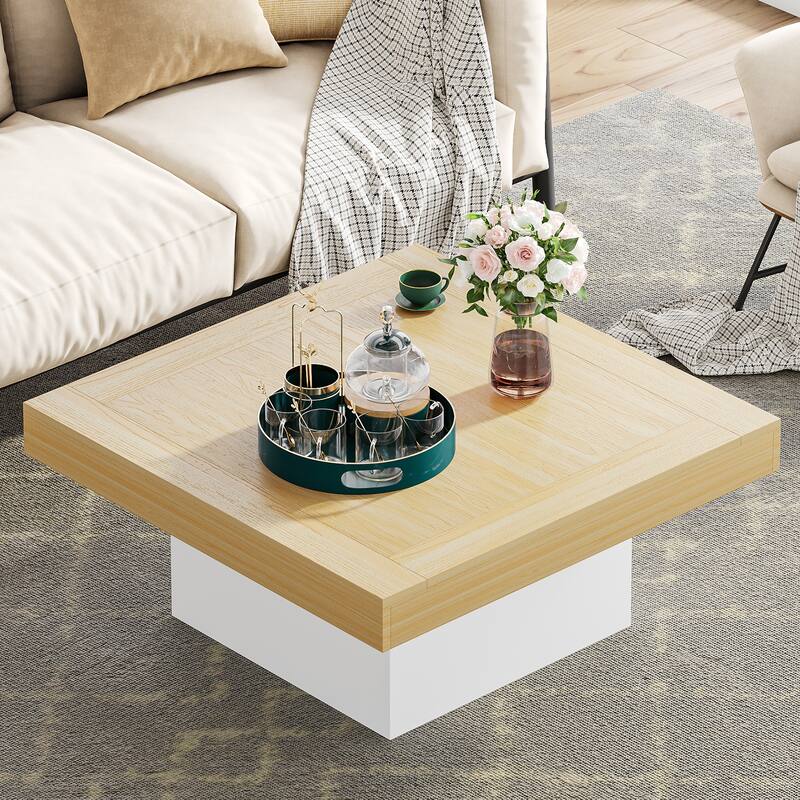 Engineered Wood Square Coffee Table LED Center Table for Living Room