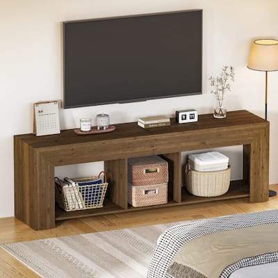 63-Inch Solid Wood TV Stand, Entertainment Center with Storage Shelf